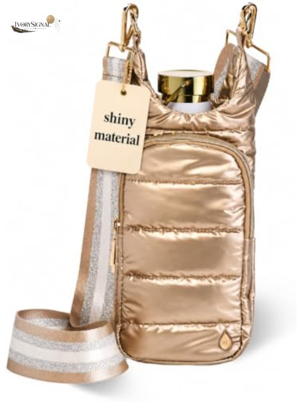Quilted Water-Resistant Water Bottle Holder Crossbody with Pockets